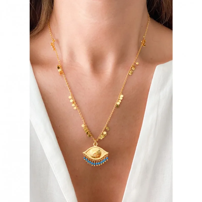 Turquoise Evil Eye Necklace - Summer Sentinel Necklace made by Sand Dollar