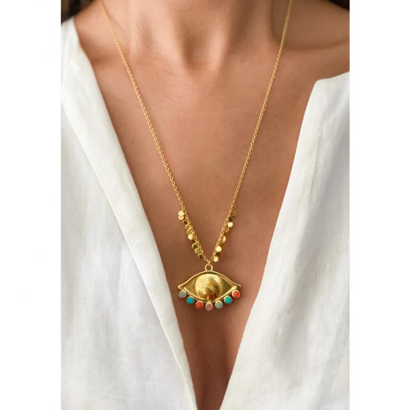 Multicolor Evil Eye Necklace - Sara Lashay's Sentinel Masterpiece sold by Sand Dollar