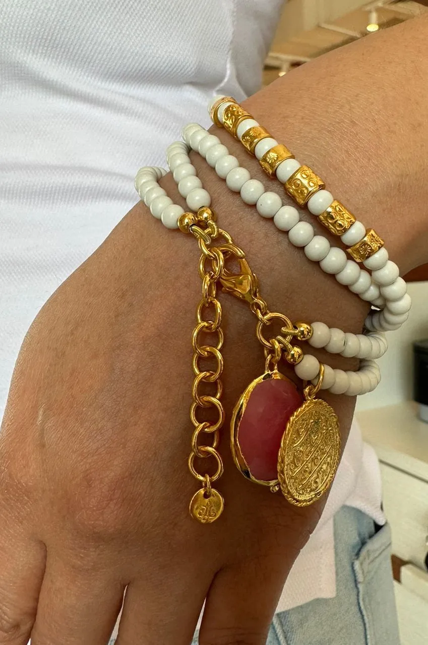 Grace Bracelet Pink With Gold Coin sold by Sand Dollar