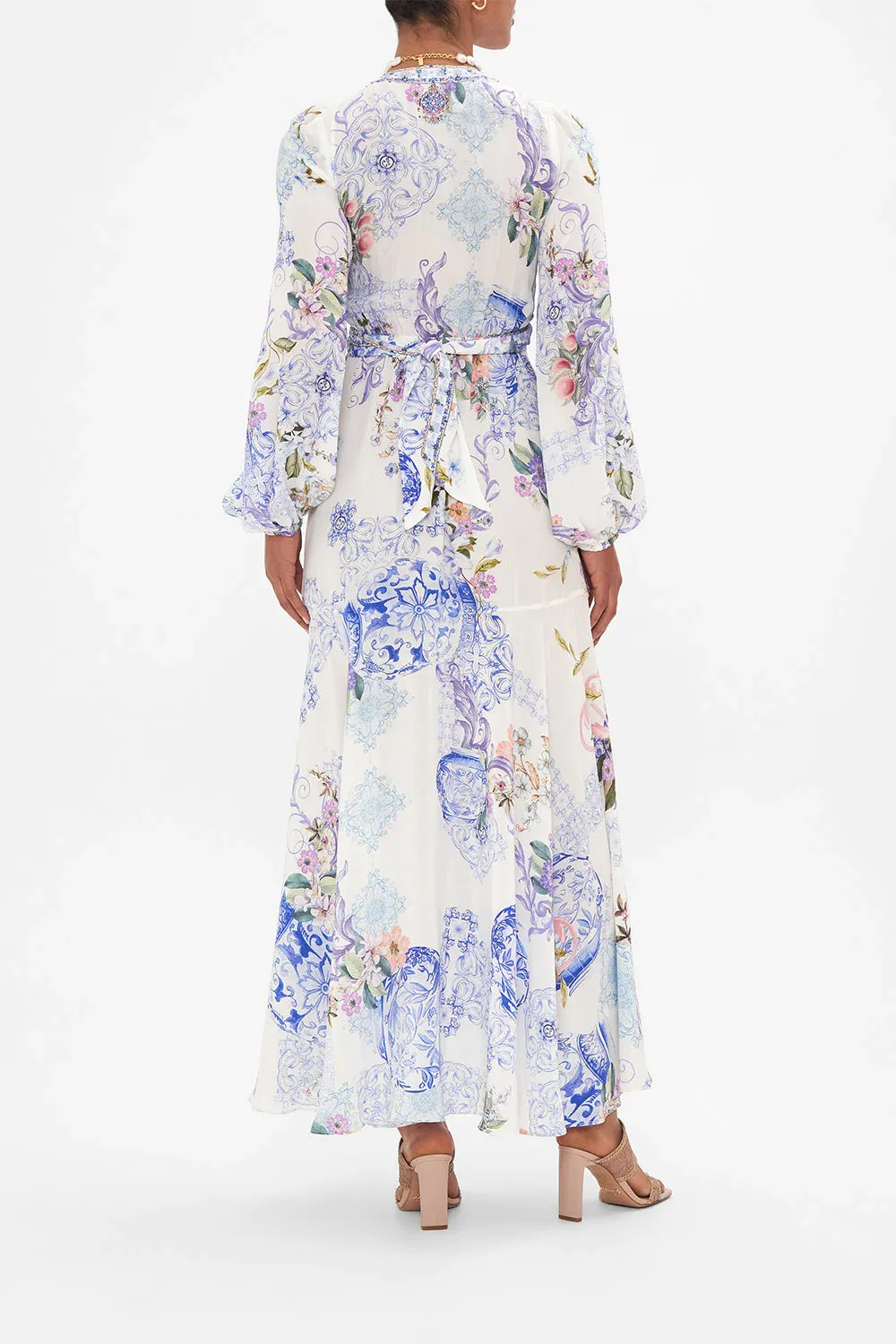 Wrap Tie Dress W/ Blouson Sleeve Paint Me Positano sold by Sand Dollar product image thumbnail 2