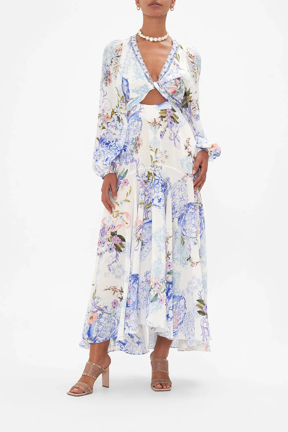 Wrap Tie Dress W/ Blouson Sleeve Paint Me Positano sold by Sand Dollar