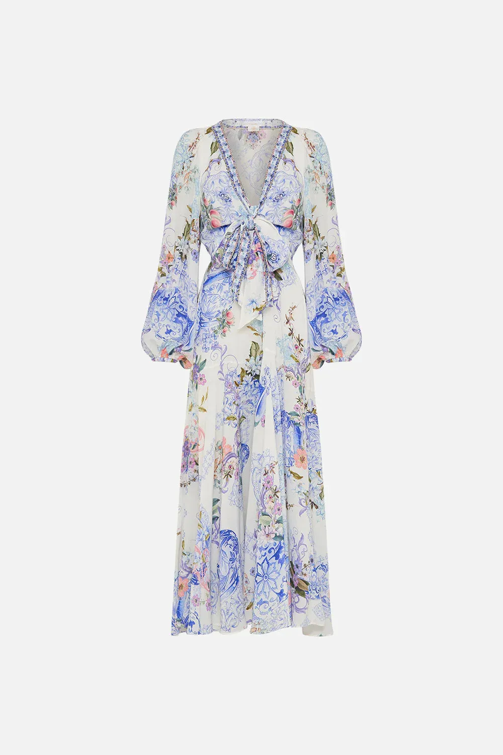 Wrap Tie Dress W/ Blouson Sleeve Paint Me Positano sold by Sand Dollar product image thumbnail 3