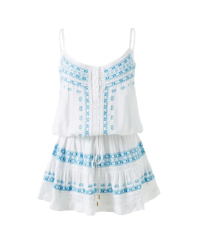 Luxury White Summer Mini Dress - Boho Karen Dress White/Aqua made by Melissa Odabash