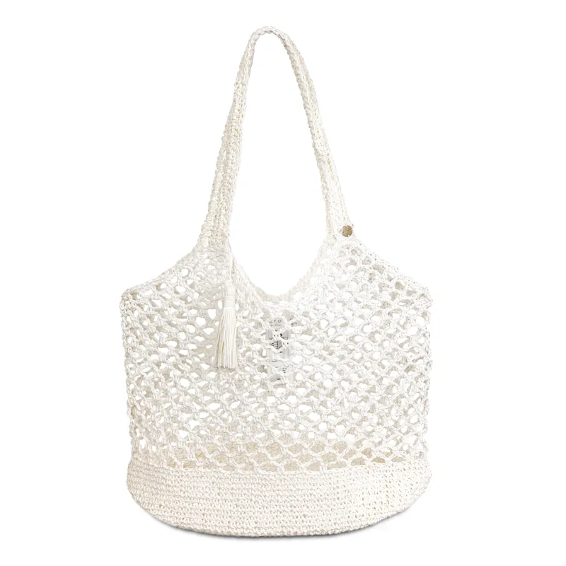 Woven Tassel Tote White sold by Sand Dollar