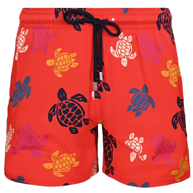 Men Stretch Swim Shorts Ronde des Tortues Multicolores Poppy Red made by Vilebrequin