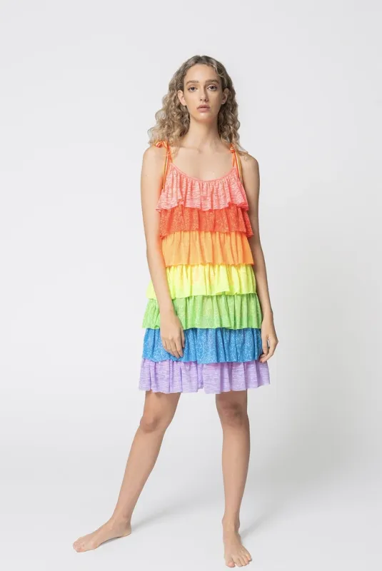 Rainbow Tiered Mini Dress Rainbow made by Pitusa