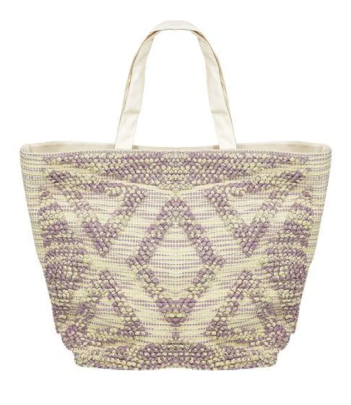 Fabric Tote Bag Off White/Purple sold by Sand Dollar