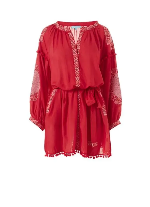 Katya Short Kaftan Red/White made by Melissa Odabash