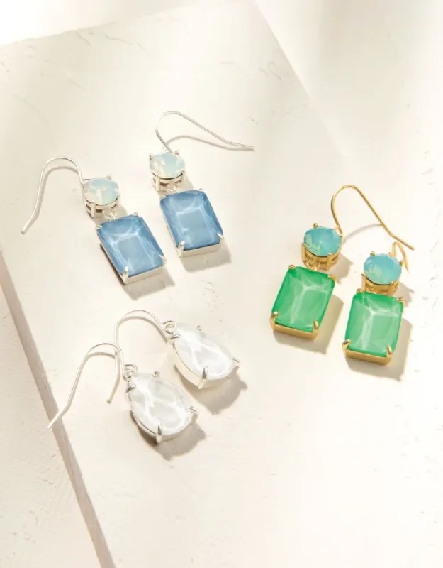 Mermaid Glass Teardrop Earrings White Silver sold by Sand Dollar