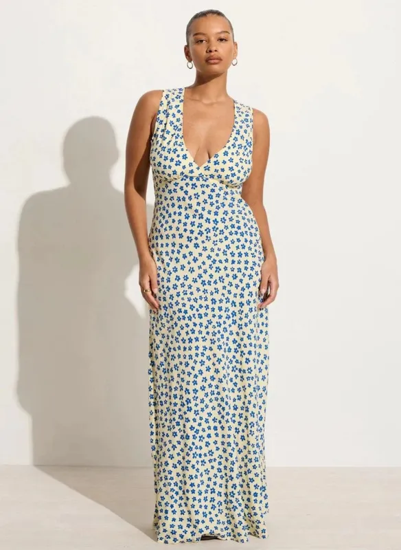Acacia Midi Dress Gita Floral Blue made by Faithfull the Brand
