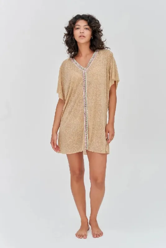 Relaxed Beach Cover Up in Beige - Mini Abaya Nude made by Pitusa