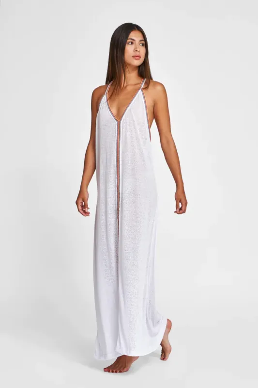 Long White Beach Cover Up - Cheetah Sundress in White made by Pitusa