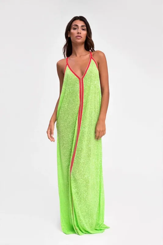 Lime Green Beach Cover Up - Pitusa Inca Sundress with Red Trim sold by Sand Dollar