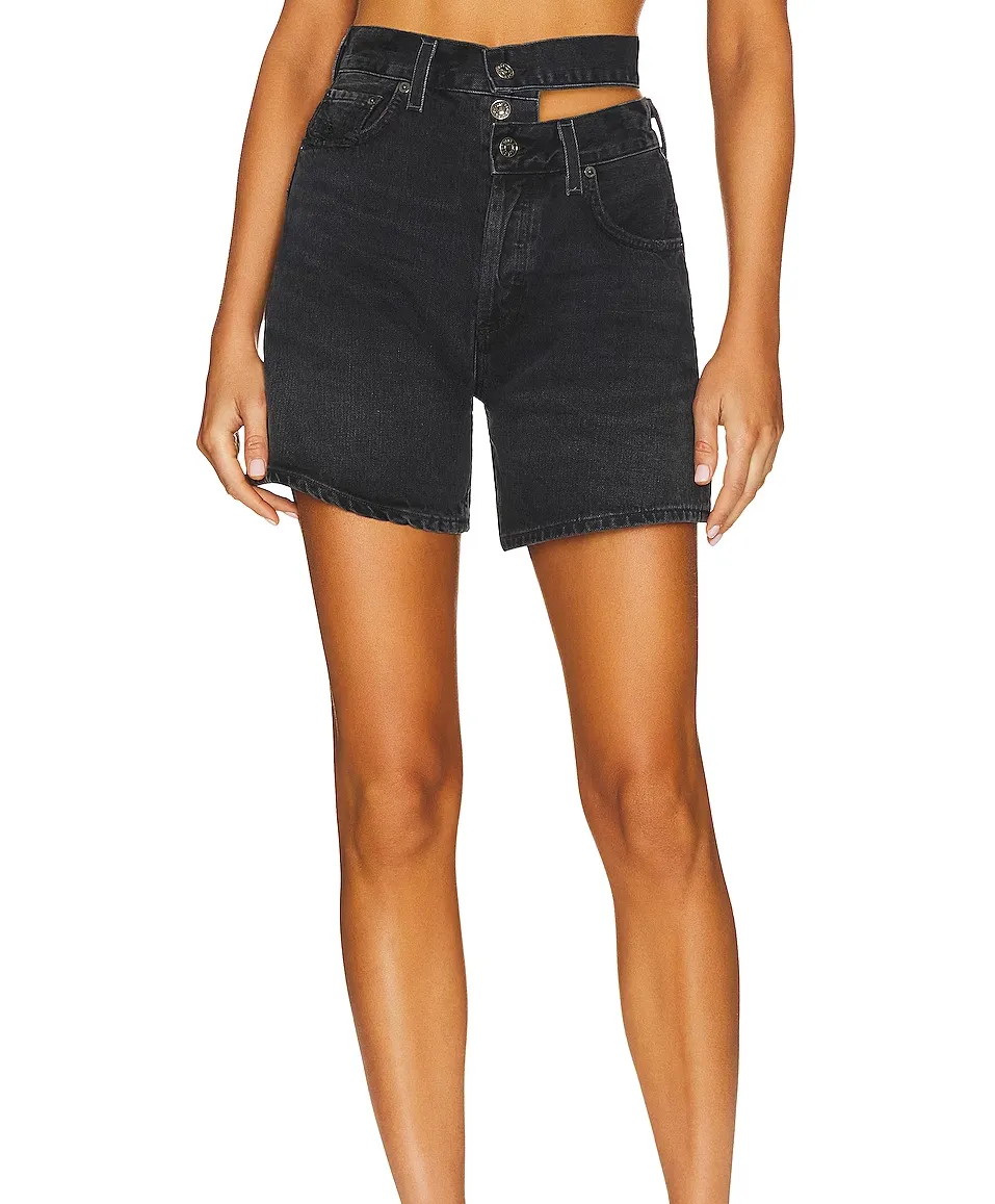 High Waisted Premium Denim Shorts - Broken Waistband Short Black sold by Sand Dollar