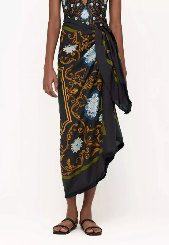 Printed Beach Skirt Cover Up in Blue made by AGUA by Agua Bendita