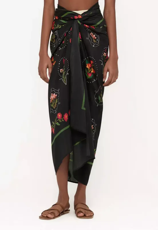 Black Sarong in Floral Print sold by Sand Dollar