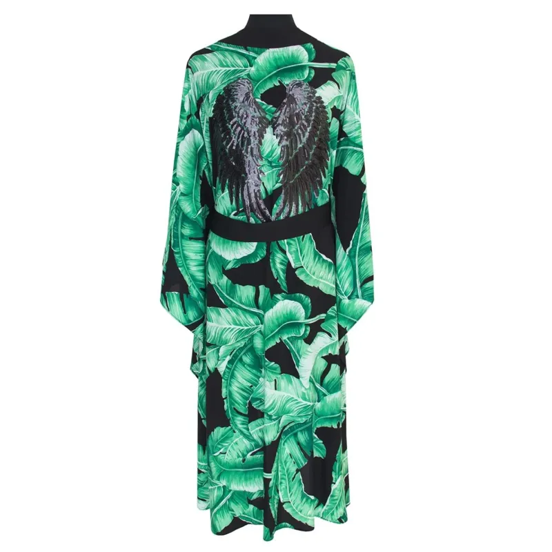Jungle Black Palm Long kimono Wings Black made by Sand Dollar