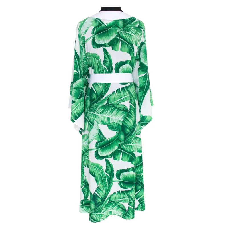 Jungle Green Palm Long kimono Off White made by Sand Dollar