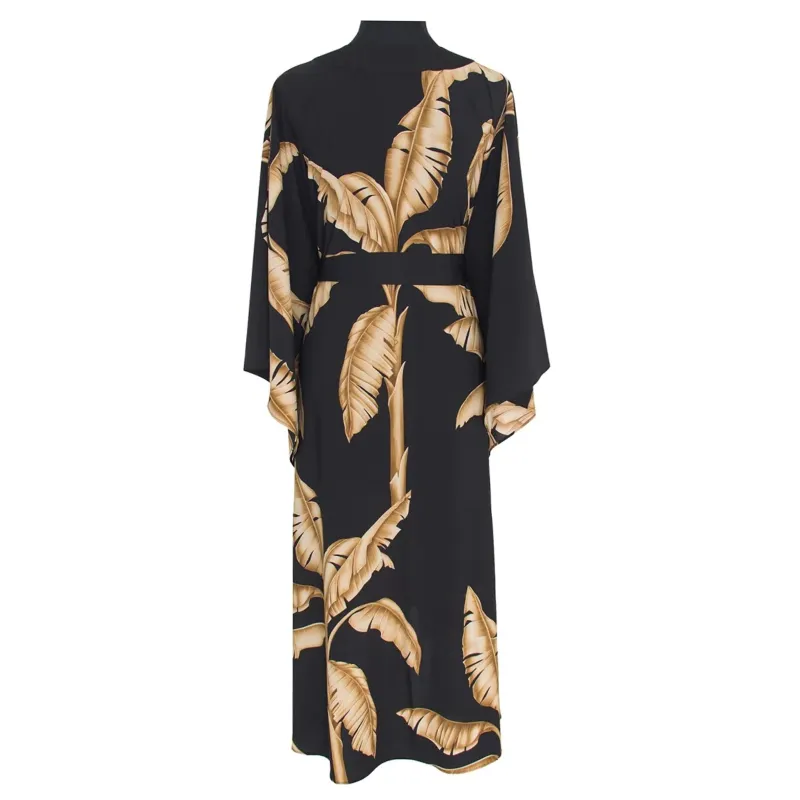 Jungle Gold Palm Long Kimono Black sold by Sand Dollar