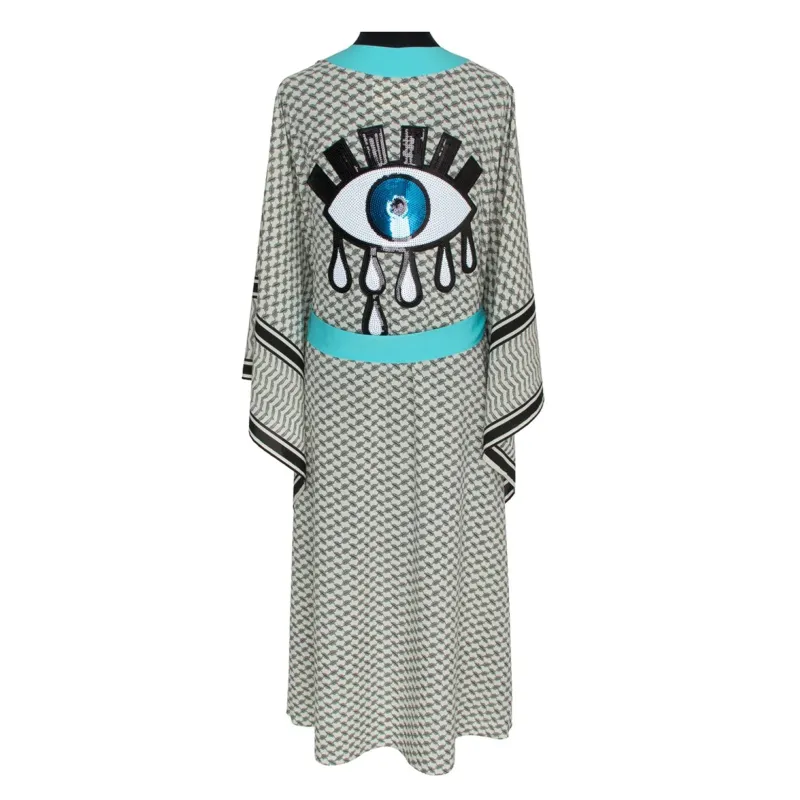 Desert Tribe Long Kimono Evil Eye Turquoise sold by Sand Dollar