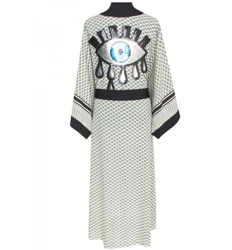 Desert Tribe Long Kimono Evil Eye Black sold by Sand Dollar