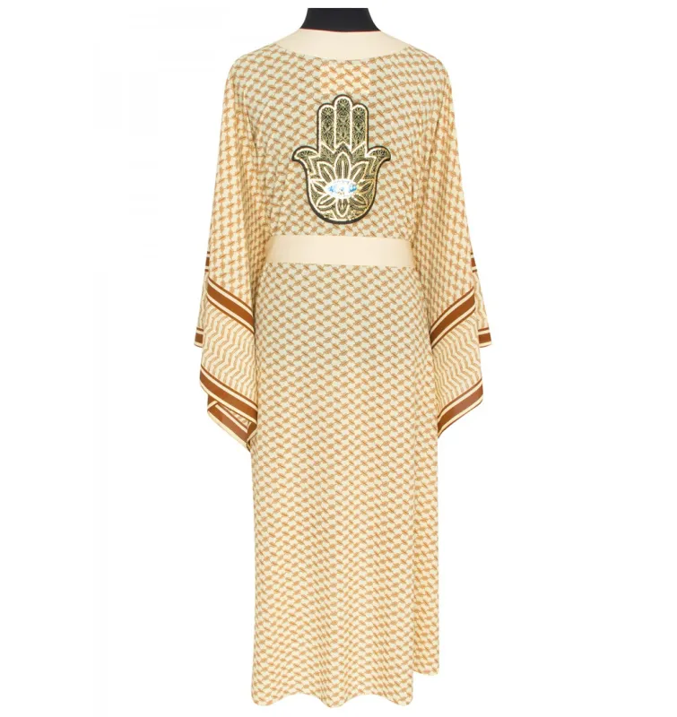 Desert Sand Long Kimono Hamsa Beige made by Sand Dollar