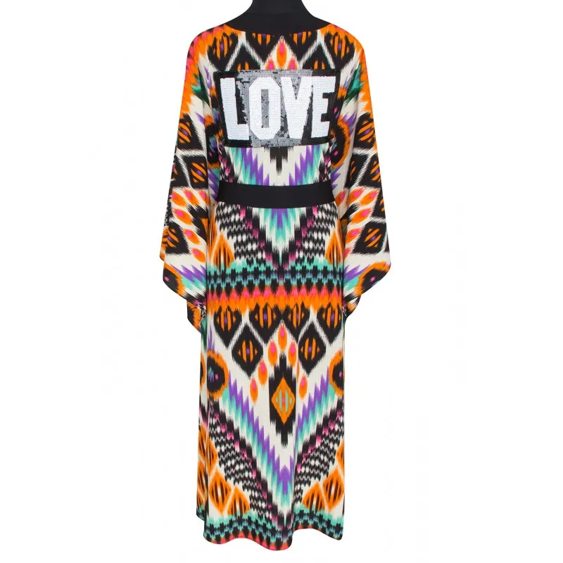 Tribal Orange Apache Long Kimono Love sold by Sand Dollar