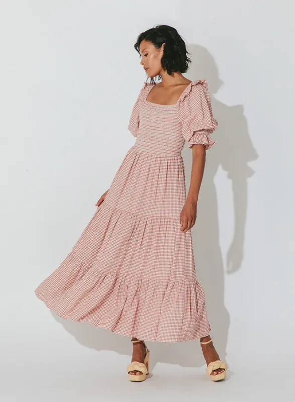 Salma Midi Dress Rose Gingham made by Cleobella