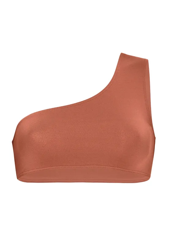 Womens One Shoulder Bikini Top in Brown made by Eres