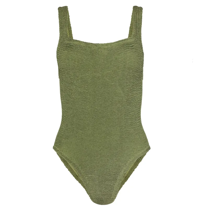 Classic Square Neck Swim Metallic Moss made by Hunza G