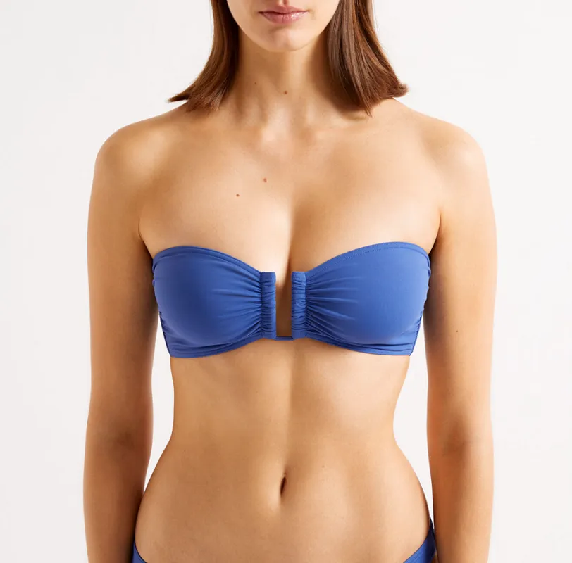 Womens Blue Bandeau Bikini Top made by Eres