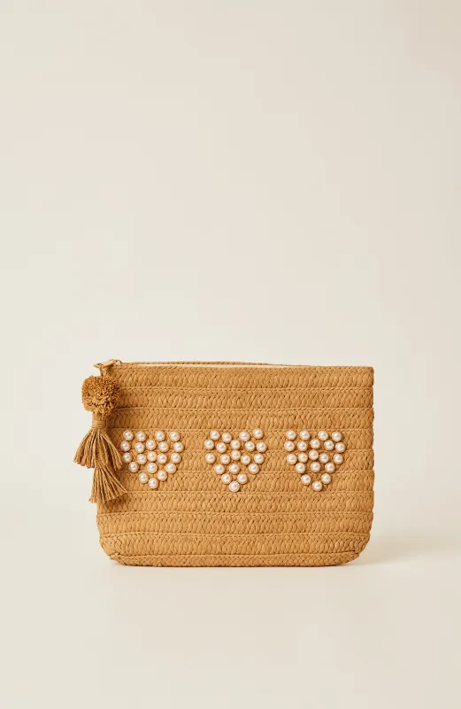 Three Hearts Clutch Bag Sand made by Sand Dollar