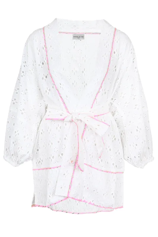 Beach Cover Up in White/Pink made by Sand Dollar