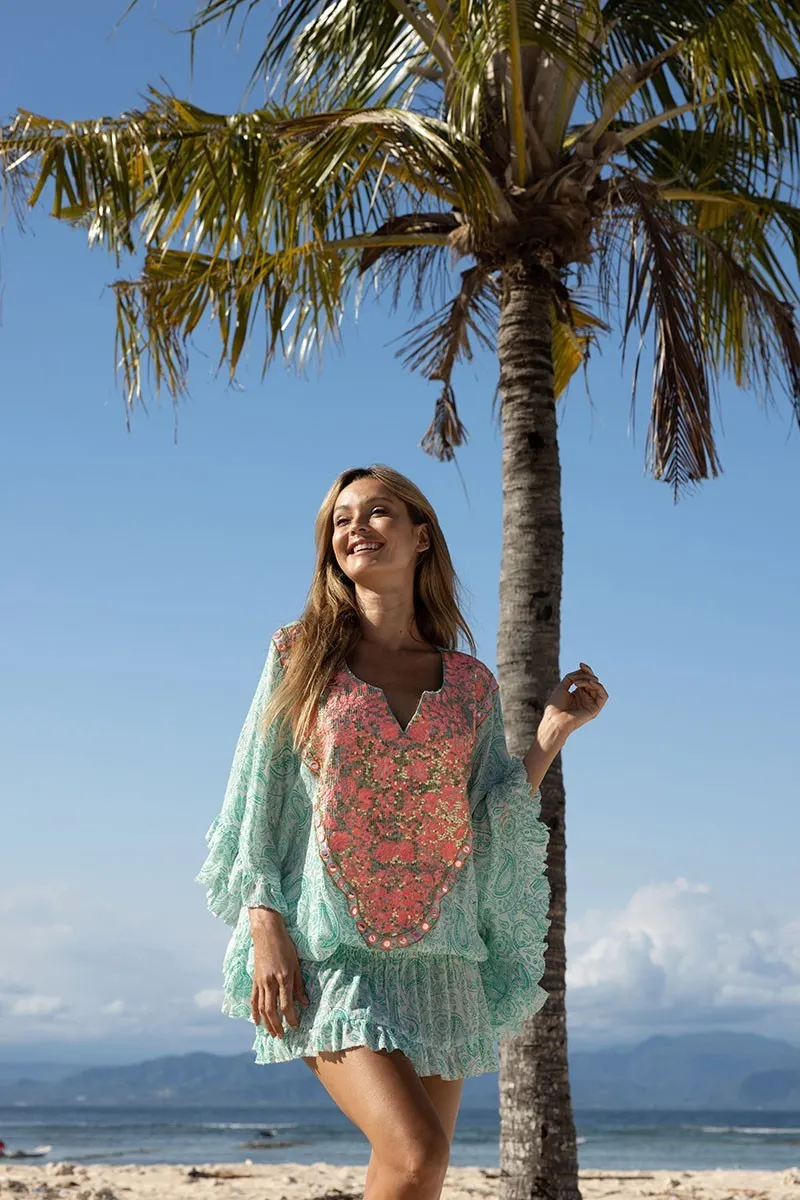 Kaftan Mini Dress in Aqua/Pink sold by Sand Dollar product image thumbnail 4