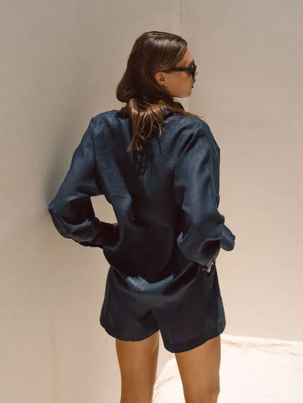 Navy Blue Linen Shorts sold by Sand Dollar product image thumbnail 3