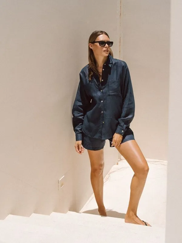 Navy Blue Linen Shorts sold by Sand Dollar product image thumbnail 4