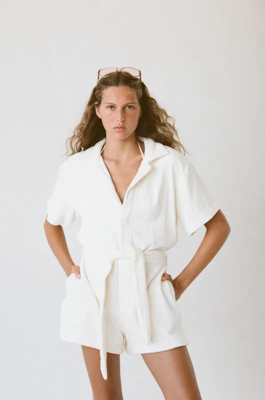 White Playsuit in Terry Towelling made by Sand Dollar