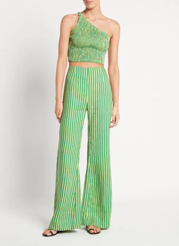 Green Stripe High Waisted Linen Pants made by Faithfull the Brand