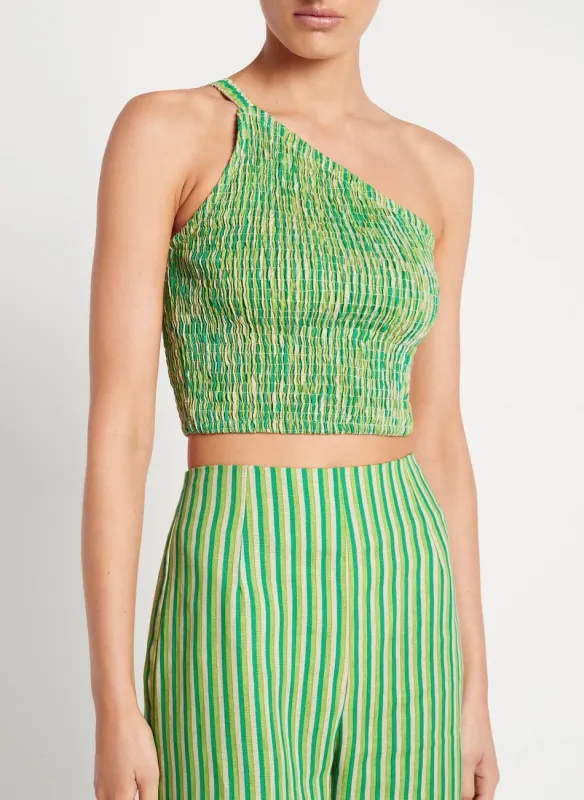 Green Stripe One Shoulder Crop Top sold by Sand Dollar
