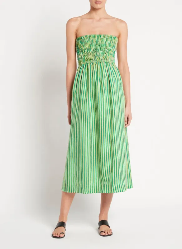 Bandeau Midi Dress with Green Stripes made by Faithfull the Brand