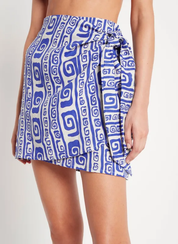 Wrap Mini Skirt with Blue/White Print sold by Sand Dollar