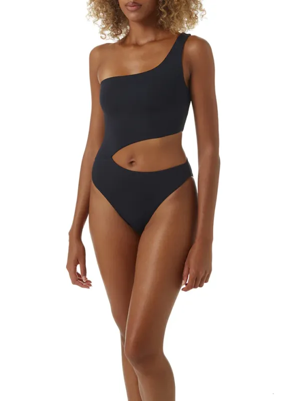 Black One Shoulder Cut Out Swimsuit made by Melissa Odabash
