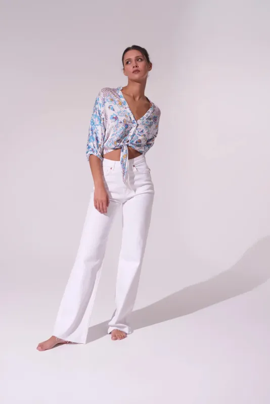 Shirt Azia Botanique White Blue made by Poupette St Barth