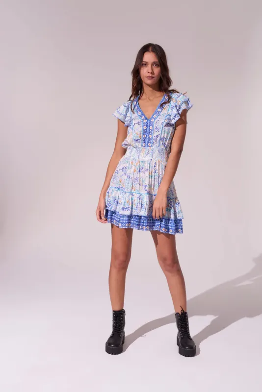 Tiered Ruffle Mini Dress in Floral Print sold by Sand Dollar