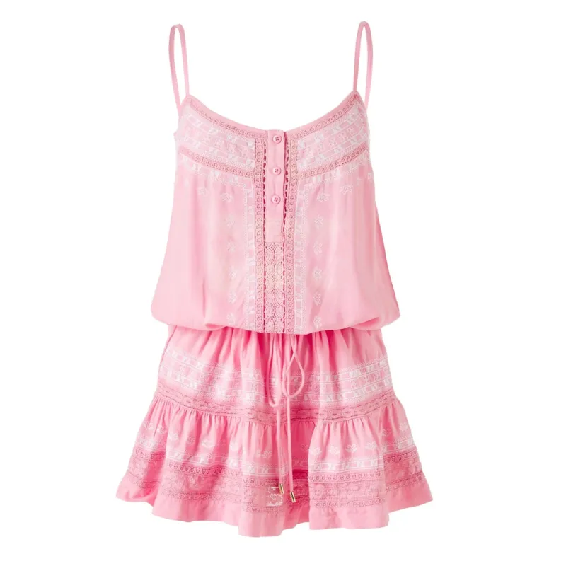 Embroidered Short Dress in Pink - Karen Rose White Short Kaftan made by Melissa Odabash