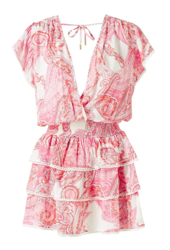 Short Summer Dress in Pink/White made by Melissa Odabash