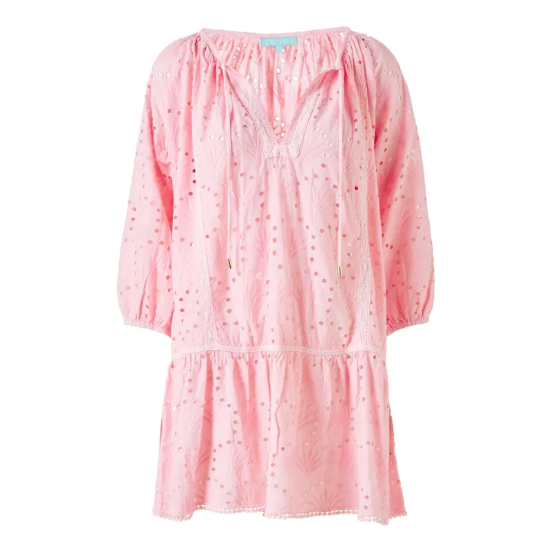 Pink Cotton Kaftan With Eyelet Detail - Ashley Kaftan Rose made by Melissa Odabash