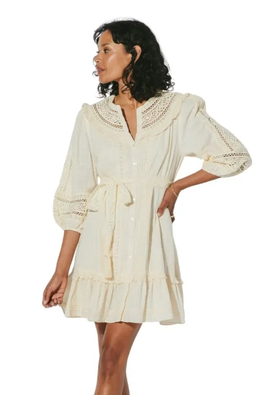 Evie Mini Dress Cream made by Cleobella