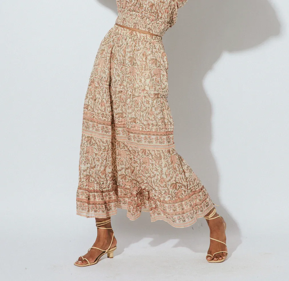 Jade Midi Skirt Zinnia Print sold by Sand Dollar