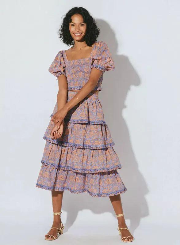 Lana Midi Skirt Vine Block Print made by Cleobella